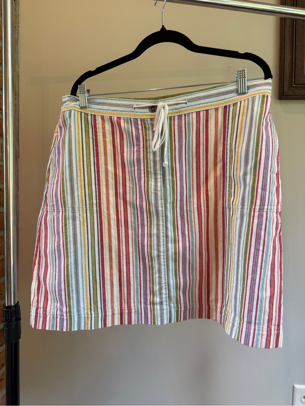 Multicolor 100% cotton Striped Rainbow Drawstring Cargo Skirt Gorpcore